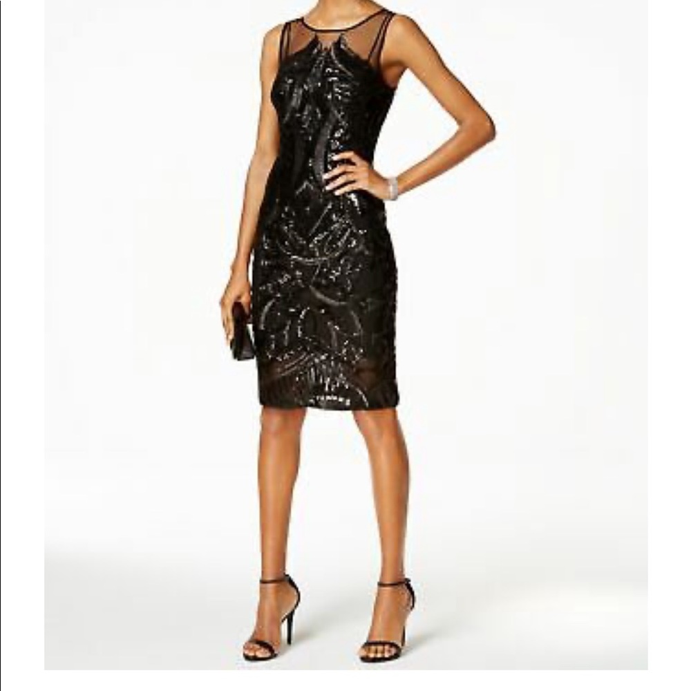 Adrianna Papell Black Sleeveless Sequin Dress